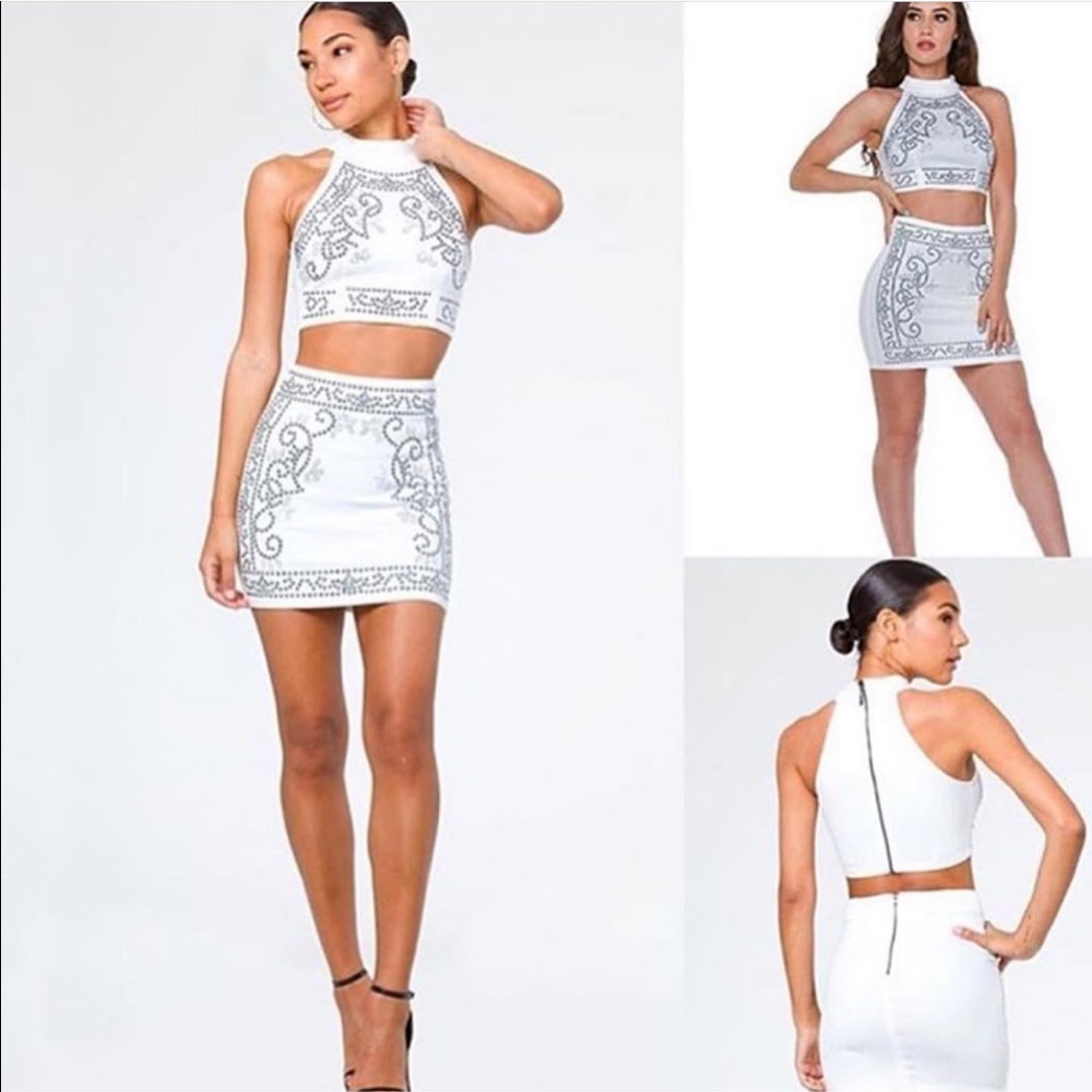 Boutique white studded mini skirt